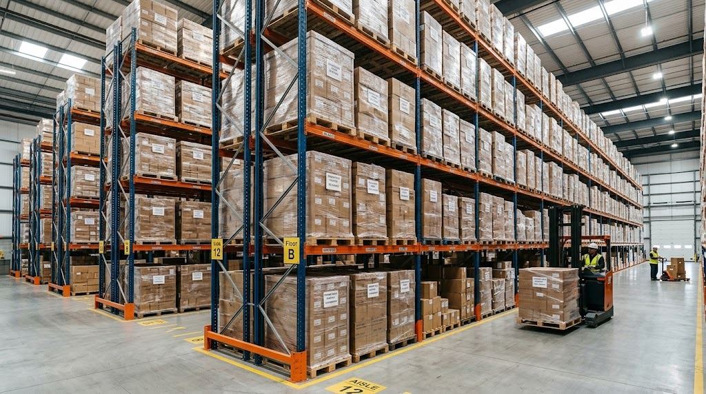 Racked finished-goods warehouse